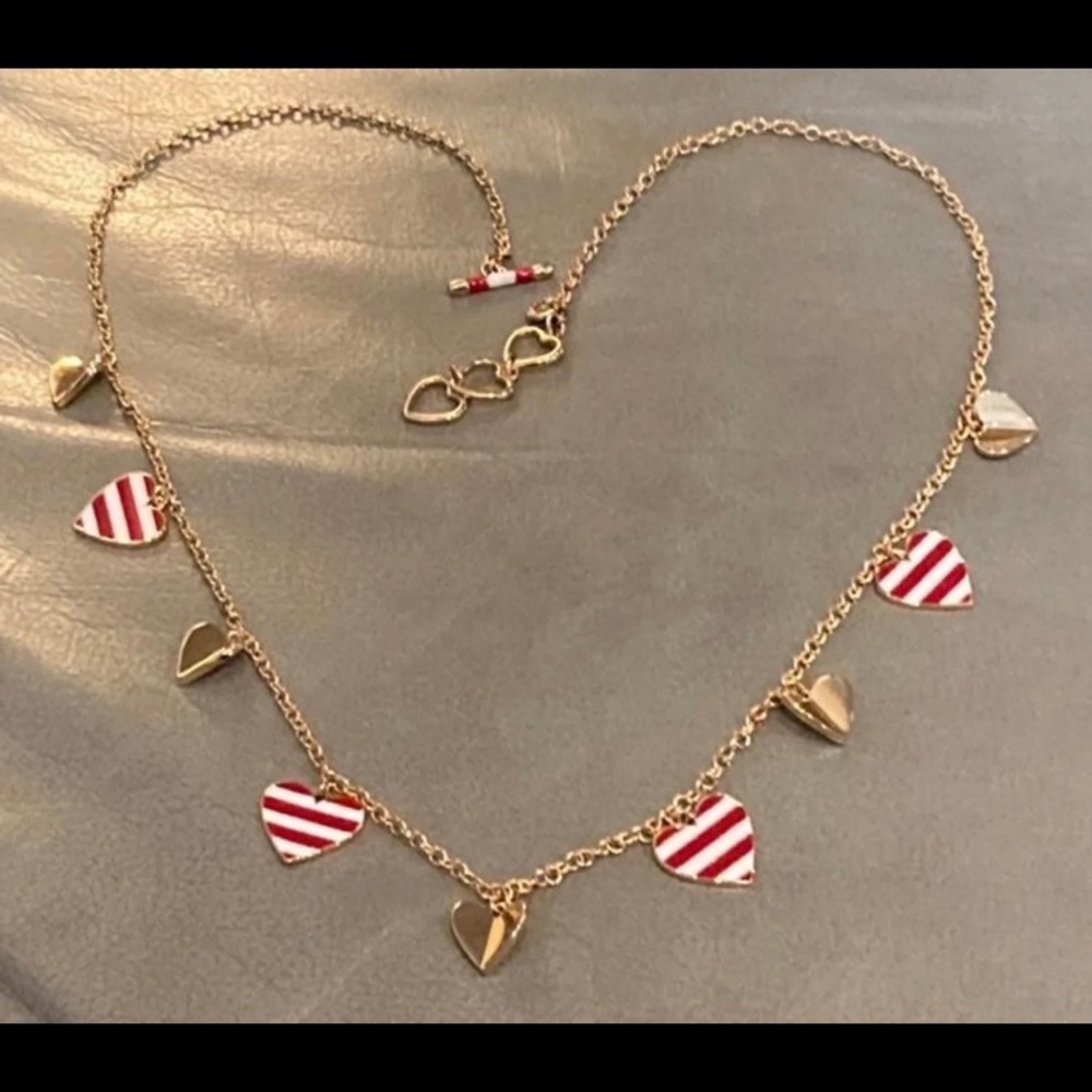 TALBOTS Red, White & Gold Hearts Necklace